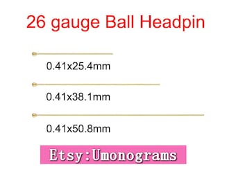 14K Yellow Gold Filled Ball Headpin 26 gauge 0.41mm Wire Length 1/1.5/2 inch (25.4/38.1/50.8mm)  Ball Headpins Wholesale 14kt GF