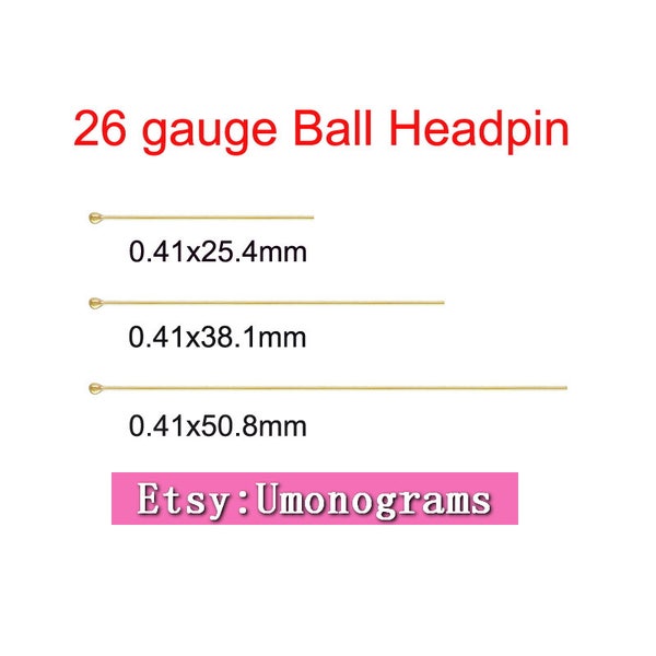 14K Gelbgold Filled Kugel Headpin 26 Gauge 0,41mm Drahtlänge 1/1.5/2 inch (25.4/38.1/50.8mm) Kugel Headpins Wholesale 14kt GF