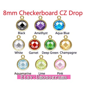 14K Yellow Gold Filled 8mm Bezel Drop Double Sided Checkerboard 3A CZ Faceted Round Drop Wholesale DIY Jewelry Findings 1/20 14kt GF