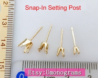 14K Yellow Gold Filled 3/4/5/6mm Snap-In Setting w/0.7x9.5mm Post Earring Wholesale Bulk DIY Jewelry Findings 1/20 14kt GF