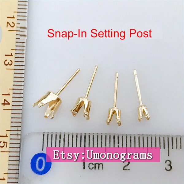 14K Yellow Gold Filled 3/4/5/6mm Snap-In Setting w/0.7x9.5mm Post Earring Wholesale Bulk DIY Jewelry Findings 1/20 14kt GF