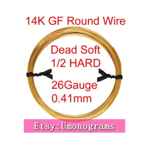 14K Gold Fill Runddraht 26 Gauge .016" 0,41 mm Dead Soft / Halbhart 1/20 14kt GF