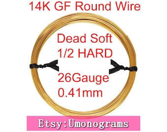 14K Gold  Filled Round Wire 26 Gauge .016&quot; 0.41mm Dead Soft / Half Hard Wholesale BULK DIY Jewelry Findings 1/20 14kt GF
