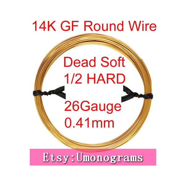 14K Gold  Filled Round Wire 26 Gauge .016" 0.41mm Dead Soft / Half Hard Wholesale BULK DIY Jewelry Findings 1/20 14kt GF