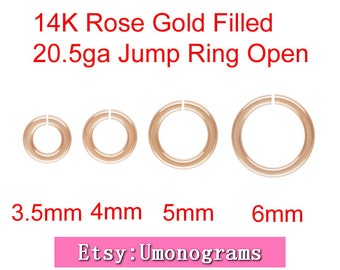 14K Rose Gold Filled 3.5mm,4mm,5mm,6mm Outside Diameter Open Jump Rings 20.5 gauge 0.76mm Wholesale BULK DIY Jewelry Findings 1/20 14kt RGF