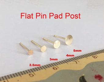 14K Yellow Gold Filled Flat Pin Pad Post 2.5/3/4/5mm Disc Pearl Post Earring Wholesale BULK DIY Jewelry Findings 1/20 14kt GF