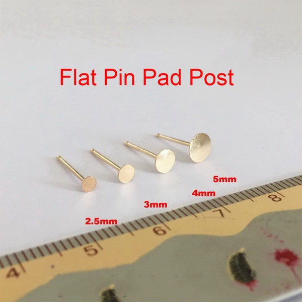 14K Yellow Gold Filled Flat Pin Pad Post 2.5/3/4/5mm Disc Pearl Post Earring Wholesale BULK DIY Jewelry Findings 1/20 14kt GF