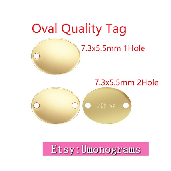 14K Gold Filled Oval Quality Tag 7.3x5.5mm 1/20 14K Stamped Blank Disk High Polished Wholesale BULK DIY Jewelry Findings 14kt Yellow GF