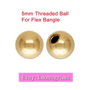 Puede incluir: Dos bolas roscadas doradas de 5 mm para un brazalete flexible. Las bolas son lisas y brillantes. Etsy: Umonograms