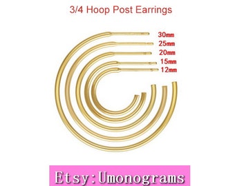 14K Yellow Gold Filled 3/4 Hoop Post Earrings C-Shaped  Wholesale BULK DIY Jewelry Findings 1/20 14kt GF