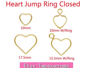 14K Yellow Gold Filled Heart Shaped Jump Ring Closed Heart Charm 19ga Wire 10mm/15.5mm/17.5mm Wholesale BULK Jewelry Finddings 1/20 14kt GF