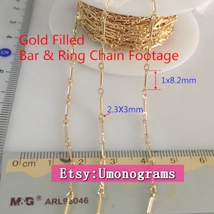 14K Gold Filled Bar & Ring Chain Footage 8.2mm Bar - 2.3mm Ring Wholesale BULK DIY Jewelry Findings 1/20 14kt Yellow GF