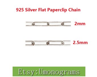 925 Sterling Silver 2/2.5mm Flat Paperclip Chain Unfinished Chains by Foot  Wholesale BULK DIY Jewelry Findings Made In USA