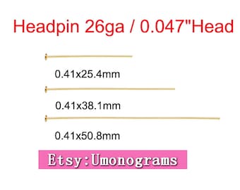 Épingles à tête remplies d'or jaune 14 carats, calibre 26, 0,41 mm, longueur de fil 1/1,5/2 po. (25,4/38,1/50,8 mm) Épingles à tête creuses en gros 1/20 14 carats GF