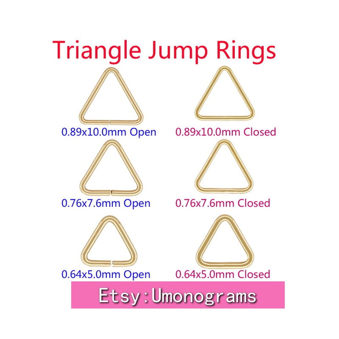 14K Gold Filled Jump Rings Triangle 5/7.6/10mm Open Component and ...