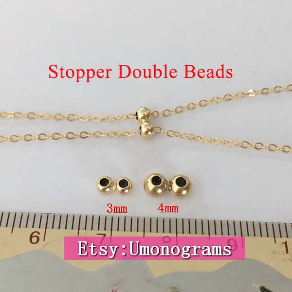 14K Gold Filled Stopper Double Beads 3-4mm Seamless Smart Round Silicone Stopper Positioning Wholesale Permanent Jewelry 1/20 14kt Yellow GF