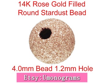 14K Rose Gold Filled 4mm Round Spark Stardust Seamless Shiny Beads 1.2mm Hole Spacer Wholesale BULK DIY Jewelry Finddings 1/20 14kt RGF
