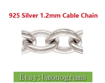 Cadena de Cable de Plata de Ley 925 de 1,2mm, metraje de cadenas sin terminar a pie, venta al por mayor, accesorios de joyería DIY a granel, hechos en EE. UU.