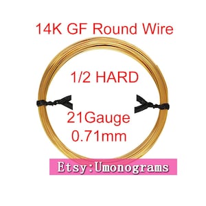 14K Gold Filled Round Wire 21 Gauge .028&quot; 0.71mm Half Hard 21ga Jewelry Making Wires Wholesale BULK DIY Findings 1/20 14kt Yellow GF