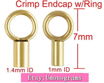 1mm / 1.4mm Inside Diameter Crimp End Cap With Closed Ring 14K Yellow Gold Filled Wholesale BULK DIY Jewelry Findings 1/20 14kt GF
