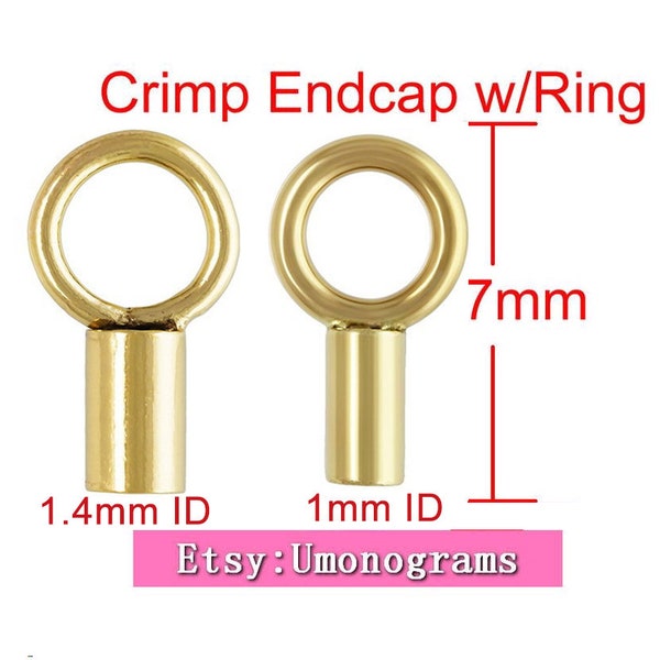 1mm / 1.4mm Inside Diameter Crimp End Cap With Closed Ring 14K Yellow Gold Filled Wholesale BULK DIY Jewelry Findings 1/20 14kt GF