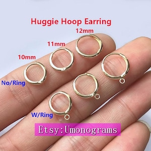 14K gult guld fyllt Huggie Hoop örhänge 10/11/12 mm runda loop öronkomponenter grossistsmycken 1/20 14kt GF