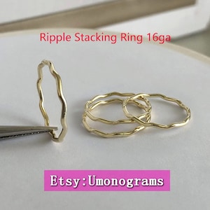 14K Yellow Gold Filled Ripple Stacking Ring 16ga 1.27mm Squiggle Ring Wave Ring Size 5/6/7/8/9 Wholesale DIY Jewelry Findings 1/20 14kt GF