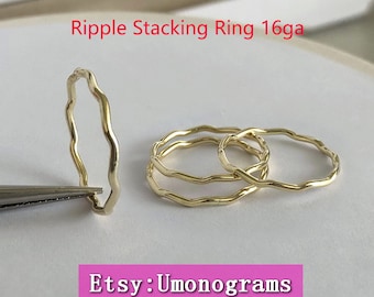 14K Yellow Gold Filled Ripple Stacking Ring 16ga 1.27mm Squiggle Ring Wave Ring Size 5/6/7/8/9 Wholesale DIY Jewelry Findings 1/20 14kt GF