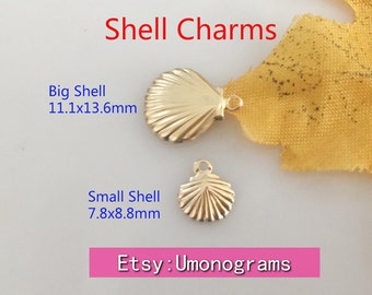 14K Gold Filled Shell Charms Shiny Nautical Beach Sea Shell Drop Stamping Connector Pendant Wholesale BULK DIY Jewelry Findings 1/20 14kt GF