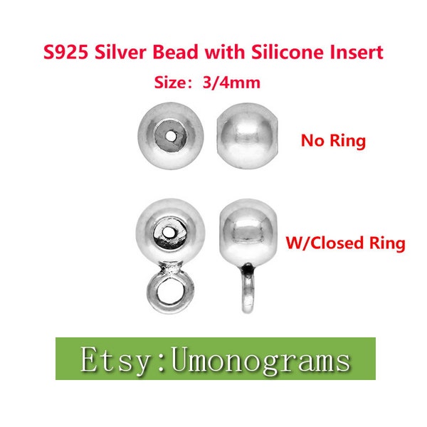 925 Sterling Silver 3/4mm Smart Bead No Ring/ W/Ring , Shiny Light Round Seamless Bead, Made In USA, Wholesale BULK DIY Jewelry Findings