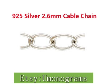 Cadena de Cable de Plata de Ley 925 de 2,6mm, metraje de cadenas sin terminar a pie, venta al por mayor, accesorios de joyería DIY a granel, hechos en EE. UU.