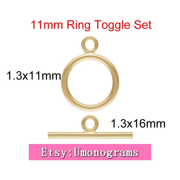 11mm Toggle Clasp Ring & Bar Set For Bracelet Hight Quality Strong 14K Yellow Gold Filled Wholesale BULK DIY Jewelry Finddings 1/20 14kt GF