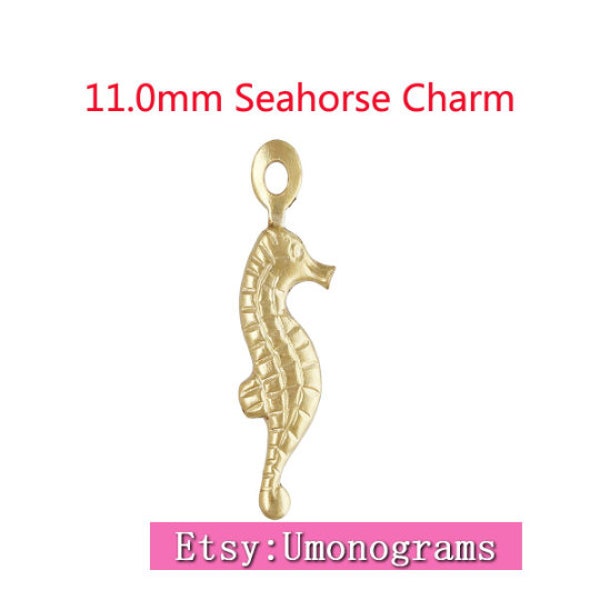 14K Gold Filled 11mm Seahorse Charm Shiny Nautical Smile Face Drop Stamping Connector Pendant Wholesale Jewelry Findings 14kt Yellow GF
