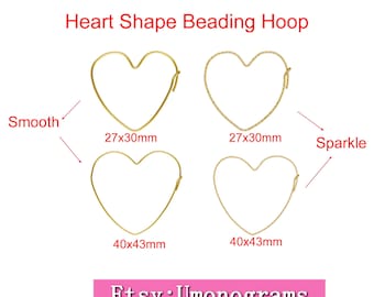 Cerchio per perline a forma di cuore liscio/scintillante 18x20mm/23x25mm/27x30mm/40x43mm liscio/scintillante 0,7mm/21ga Componenti per orecchini 1/20 14kt GF