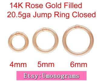 14K Rose Gold Filled 4mm,5mm,6mm Outside Diameter Soldered Closed Jump Rings 20.5 gauge 0.76mm Wholesale DIY Jewelry Findings 1/20 14kt RGF