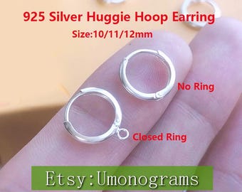 925 Sterling Silver  Huggie Hoop Earring 10/11/12mm Round Loop Ear Components, Made In USA, Wholesale Jewelry Findings