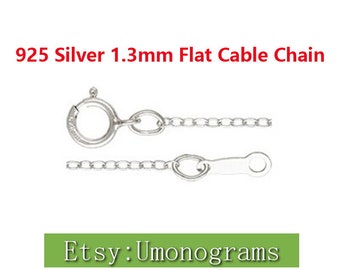 925 sterling zilver 16/18 inch 1,3 mm platte kabelketting afgewerkte ketting met veersluiting te voet groothandel BULK DIY sieraden vinden gemaakt in de VS