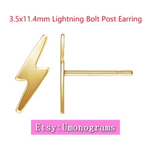 14K Yellow Gold Filled 3.5x11.4mm Lightning Bolt Post Earring Ear Stud Wholesale Bulk DIY Jewelry Findings 1/20 14kt GF