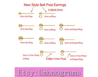 14K Yellow Gold Filled New Style Ball Post Earrings Ear Post 2/3/4mm Ball Ear Stud Wholesale Bulk DIY Jewelry Findings 1/20 14kt GF