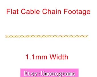 14K Gold Filled Flat Cable Chain Footage 1.1mm Width Footage Unfinished Tiny & Shiny Chains Wholesale BULK Findings 14kt Yellow GF