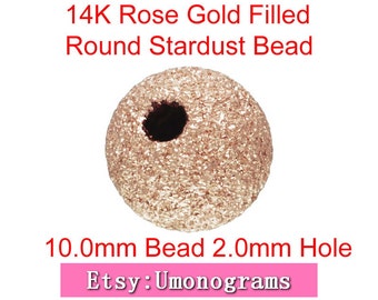 14K Rose Gold Filled 10mm Round Spark Stardust Seamless Shiny Beads 2.0mm Hole Spacer Wholesale BULK DIY Jewelry Finddings 1/20 14kt RGF