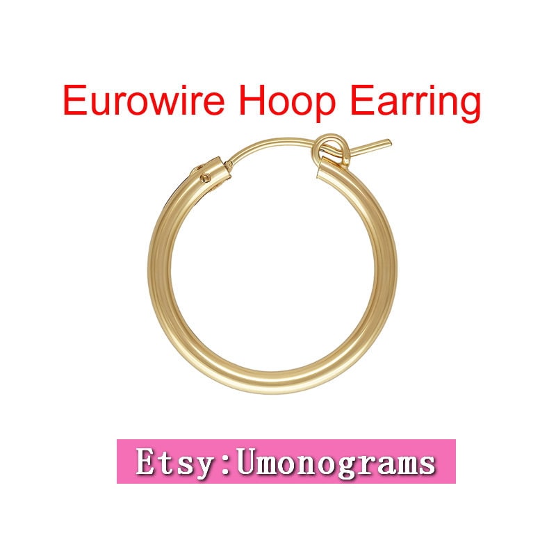 14K Yellow Gold Filled Eurowire Hoop Earring 2.3mm x 13/15/19/22/29/35mm Round Loop Ear Components  Wholesale Jewelry Findings 1/20 14kt GF