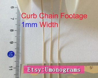 14K Yellow Gold Filled Curb Chain Footage 1mm Width Unfinished Chains Sale by Foot Wholesale BULK DIY Jewelry Findings 1/20 14kt GF