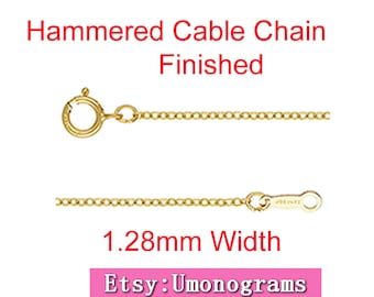 14K Gold Filled 16 Inch/18 Inch 1.28mm Hammered Flat Cable Chain Thick Chain Finished Necklace W/Spring Clasp Wholesale Findings Yellow GF