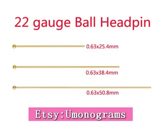 14K Yellow Gold Filled Ball Headpin 22 gauge 0.63mm Wire Length 1/1.5/2 inch (25.4/38.1/50.8mm) Ball Headpins Wholesale 14kt GF