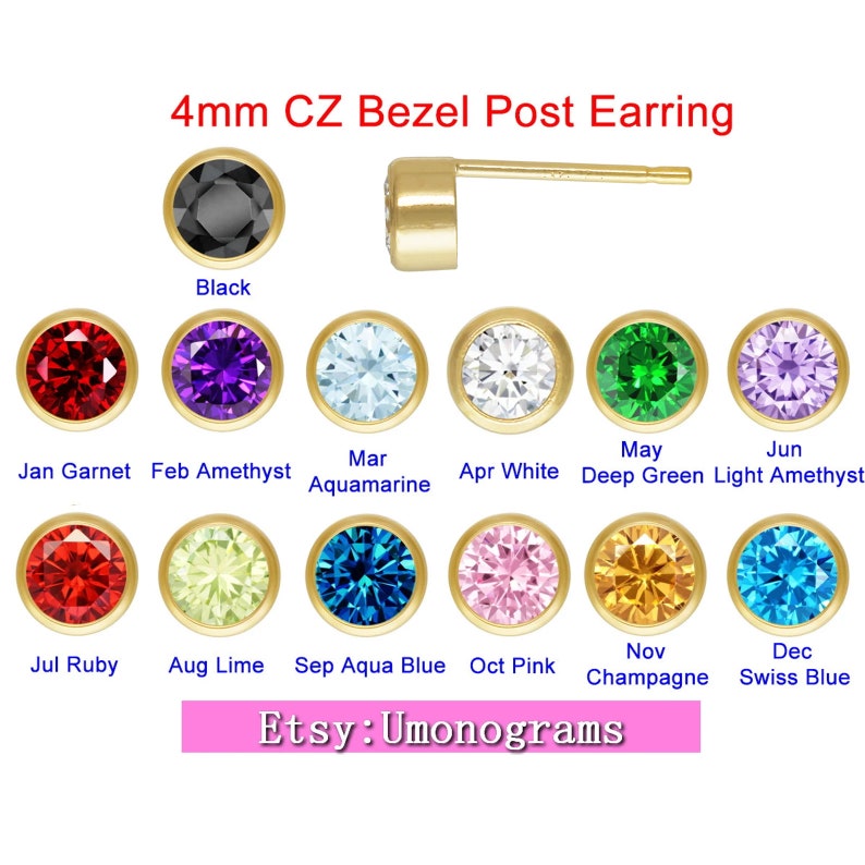 14K Yellow Gold Filled 4mm Birthstone CZ Bezel Post Earring Wholesale