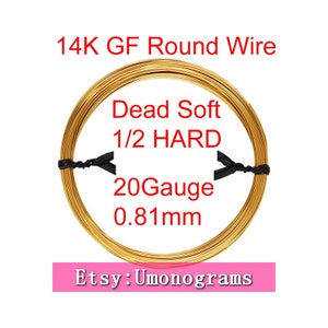 20 Gauge .032&quot; 0.81mm Dead Soft / Half Hard Round Wire 14K Yellow Gold Filled Wholesale BULK DIY Jewelry Findings 1/20 14kt GF
