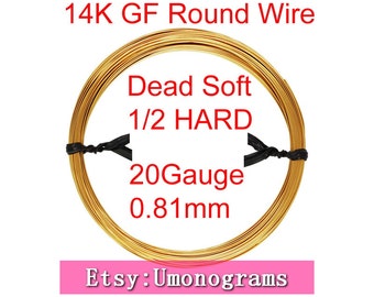 Calibre 20, 032 ", 0,81mm, alambre redondo muerto suave/medio duro, oro amarillo de 14K relleno al por mayor, hallazgos de joyería DIY a granel 1/20 14kt GF