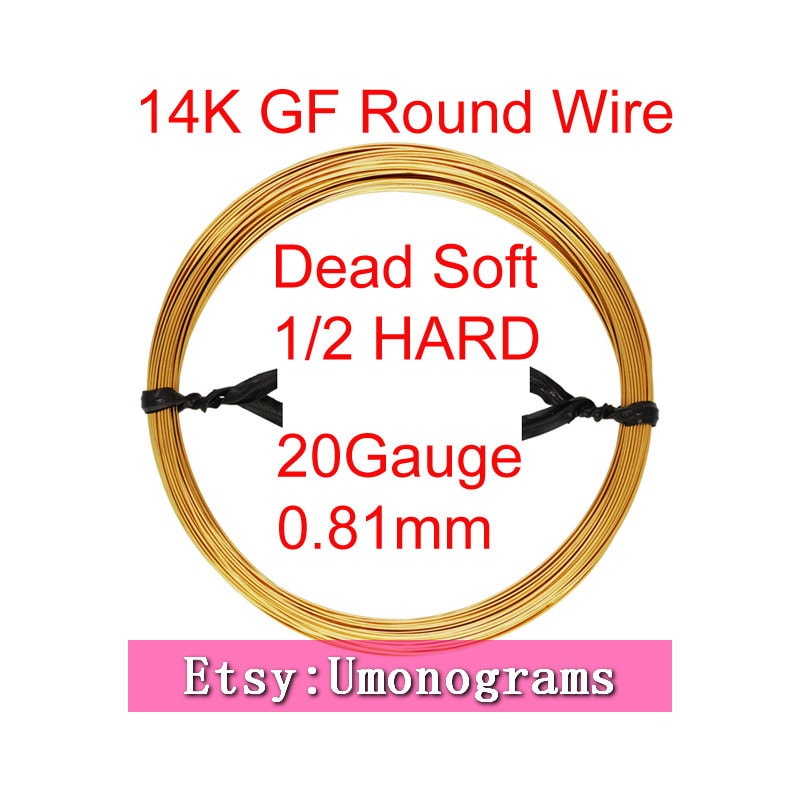 20 Gauge .032" 0.81mm Dead Soft / Half Hard Round Wire 14K Yellow Gold Filled Wholesale BULK DIY Jewelry Findings 1/20 14kt GF