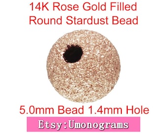 14K Rose Gold Filled 5mm Round Spark Stardust Seamless Shiny Beads 1.4mm Hole Spacer Wholesale BULK DIY Jewelry Finddings 1/20 14kt RGF